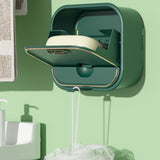 Home Soap Box Non Perforated Wall Mounted Draining Soap Box Flip Cover Bathroom Soap Box Dark Green - Extra Image