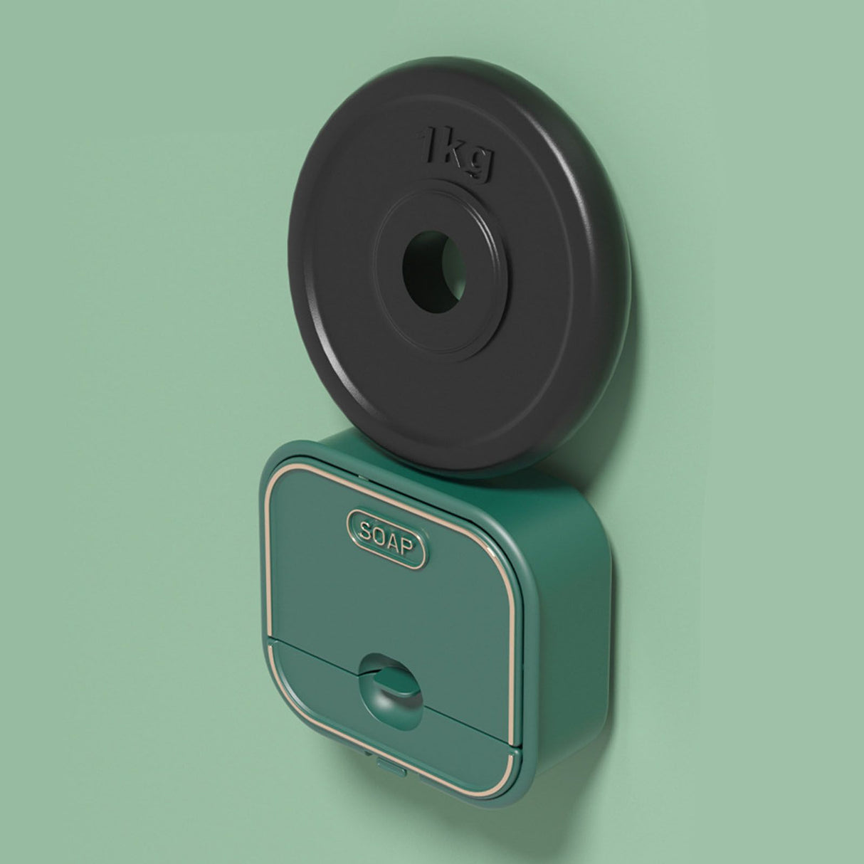 Home Soap Box Non Perforated Wall Mounted Draining Soap Box Flip Cover Bathroom Soap Box Dark Green