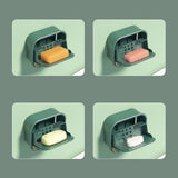 Home Soap Box Non Perforated Wall Mounted Draining Soap Box Flip Cover Bathroom Soap Box Dark Green