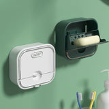 Home Soap Box Non Perforated Wall Mounted Draining Soap Box Flip Cover Bathroom Soap Box White