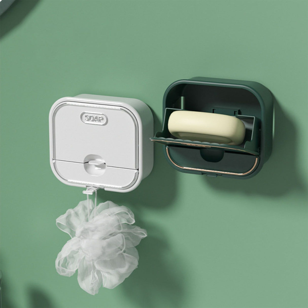 Home Soap Box Non Perforated Wall Mounted Draining Soap Box Flip Cover Bathroom Soap Box White