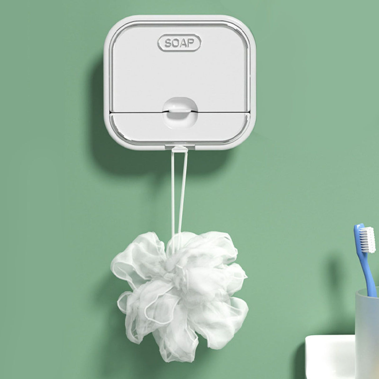 Home Soap Box Non Perforated Wall Mounted Draining Soap Box Flip Cover Bathroom Soap Box White