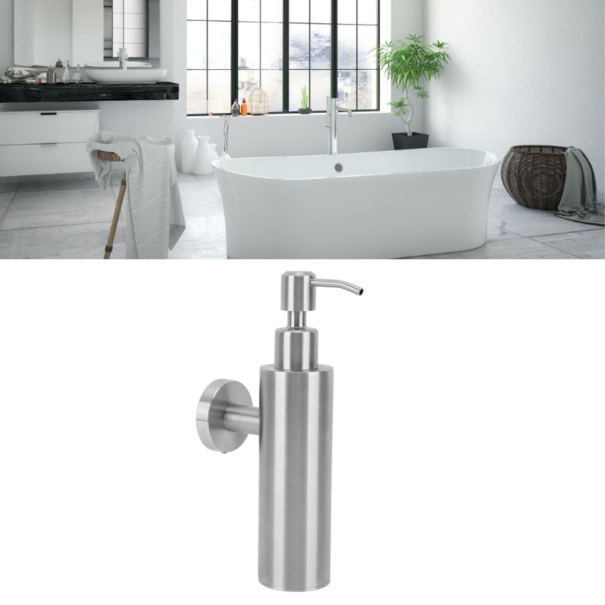 304 Stainless Steel Soap Dispenser Rustproof Refillable Soap Dispenser Soap Pump Bottle for Kitchen Bathroom Wall Mounted, Round