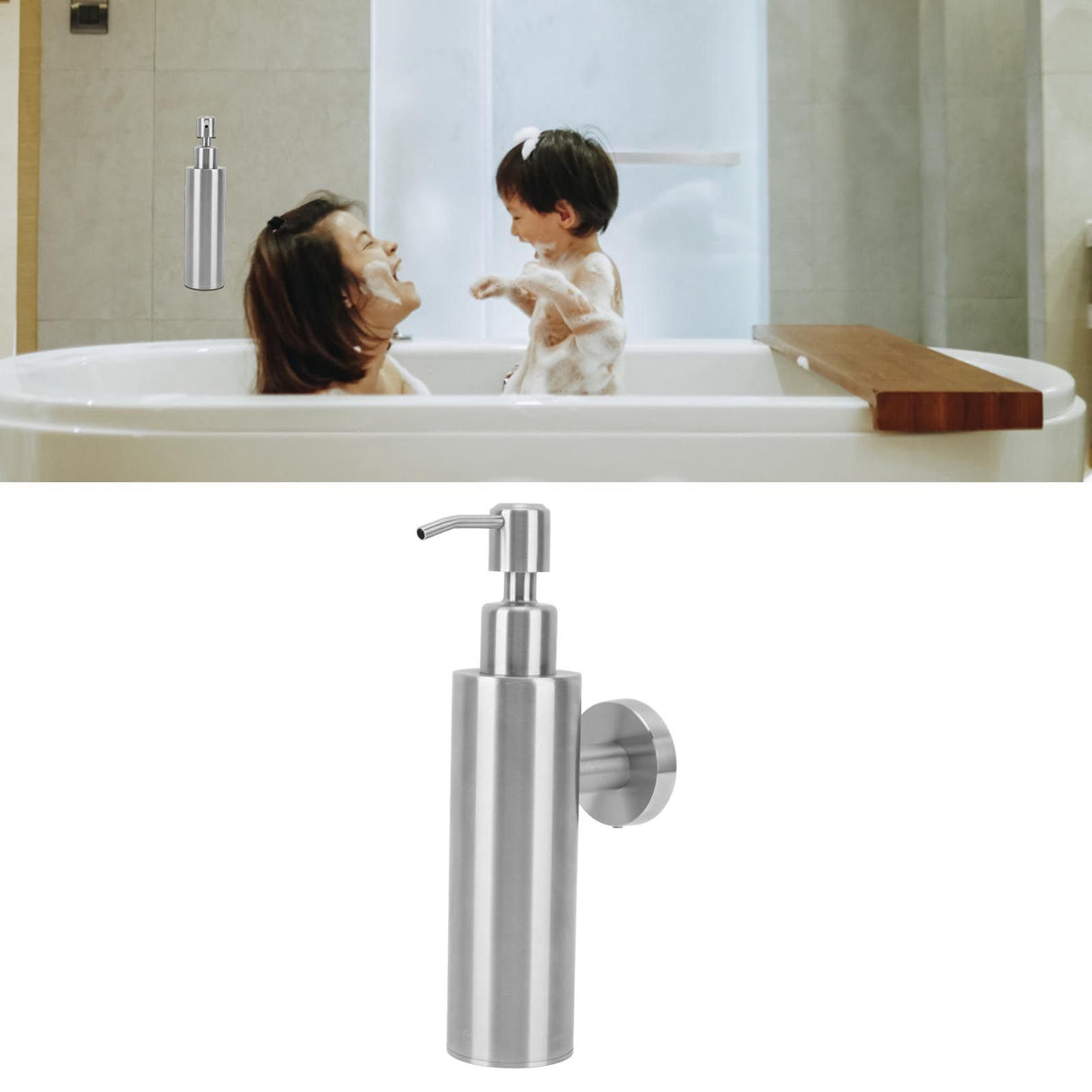 304 Stainless Steel Soap Dispenser Rustproof Refillable Soap Dispenser Soap Pump Bottle for Kitchen Bathroom Wall Mounted, Round