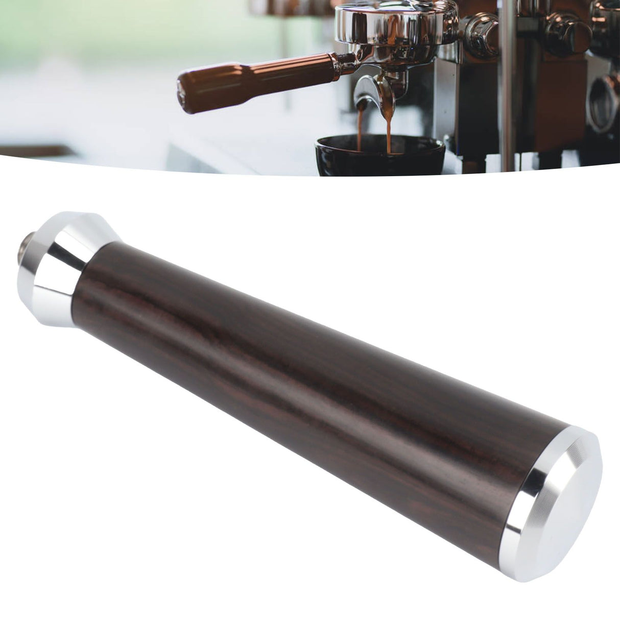 M10 Thread Coffee Filter Handle Replacement Steel Bottom Wooden Coffee Machine Handle with Buckle