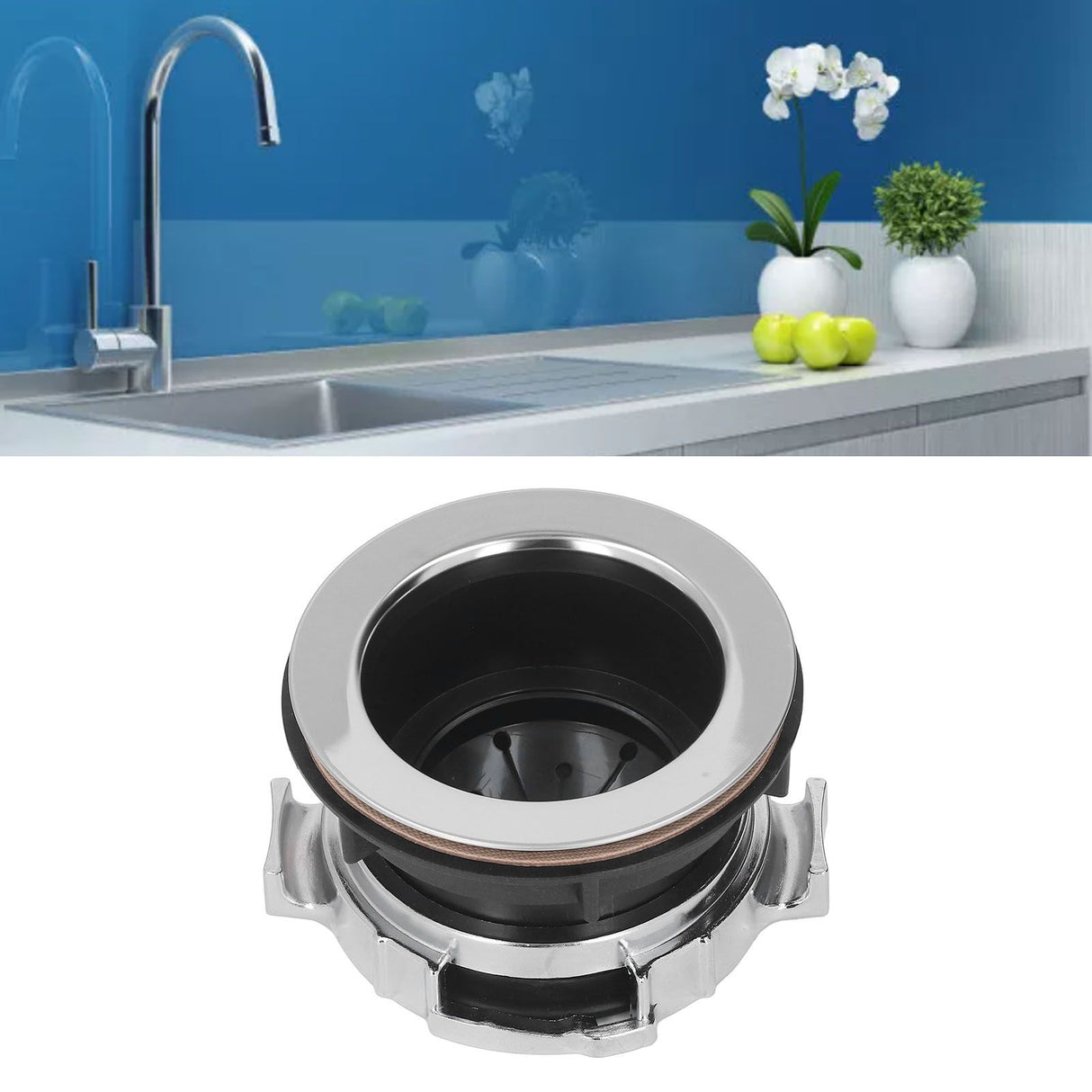 114mm Garbage Disposal Sink Flange Kit with Splash Guard Stainless Steel Food Waste Disposer Mount Replacement Accessory