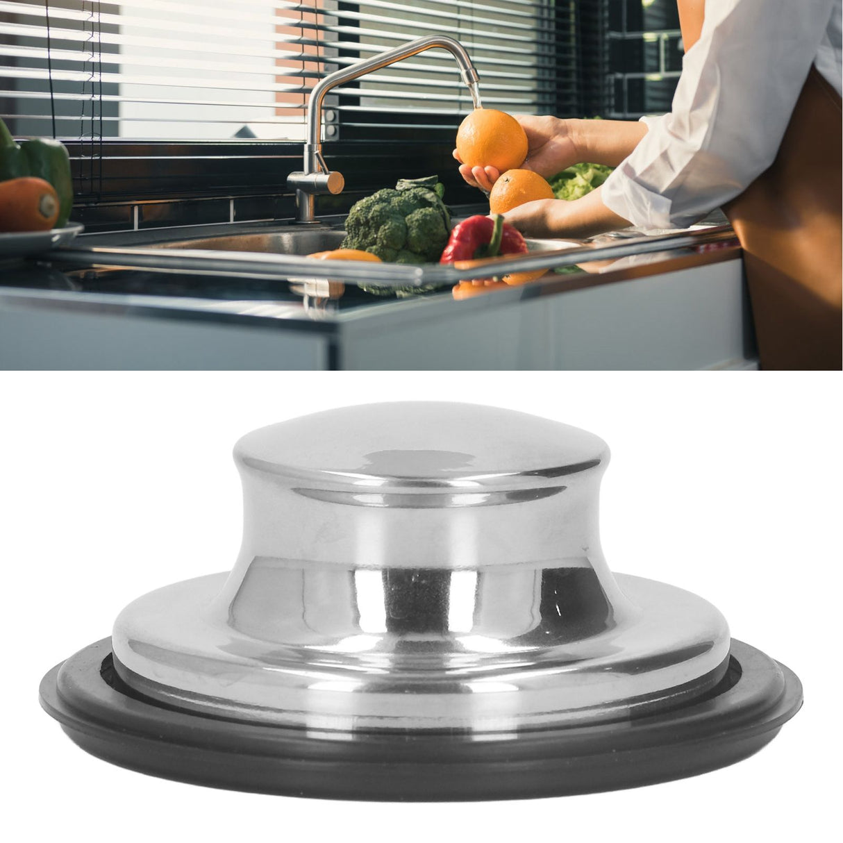Kitchen Sink Stopper Brushed Stainless Steel Garbage Disposal Stopper Rubber Sealing Ring Sink Plug Cover 86mm OD
