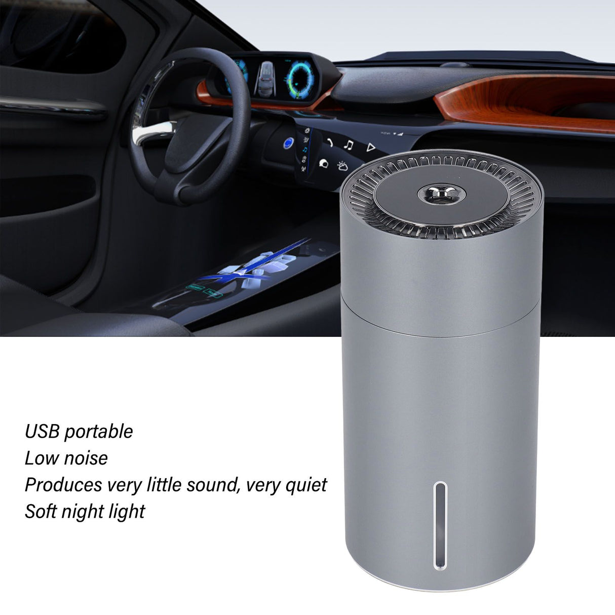 Car Fragrance Humidifier USB 3 Gears Adjustable Automatic Induction Portable Aromatherapy Humidifier with Colorful Light Grey