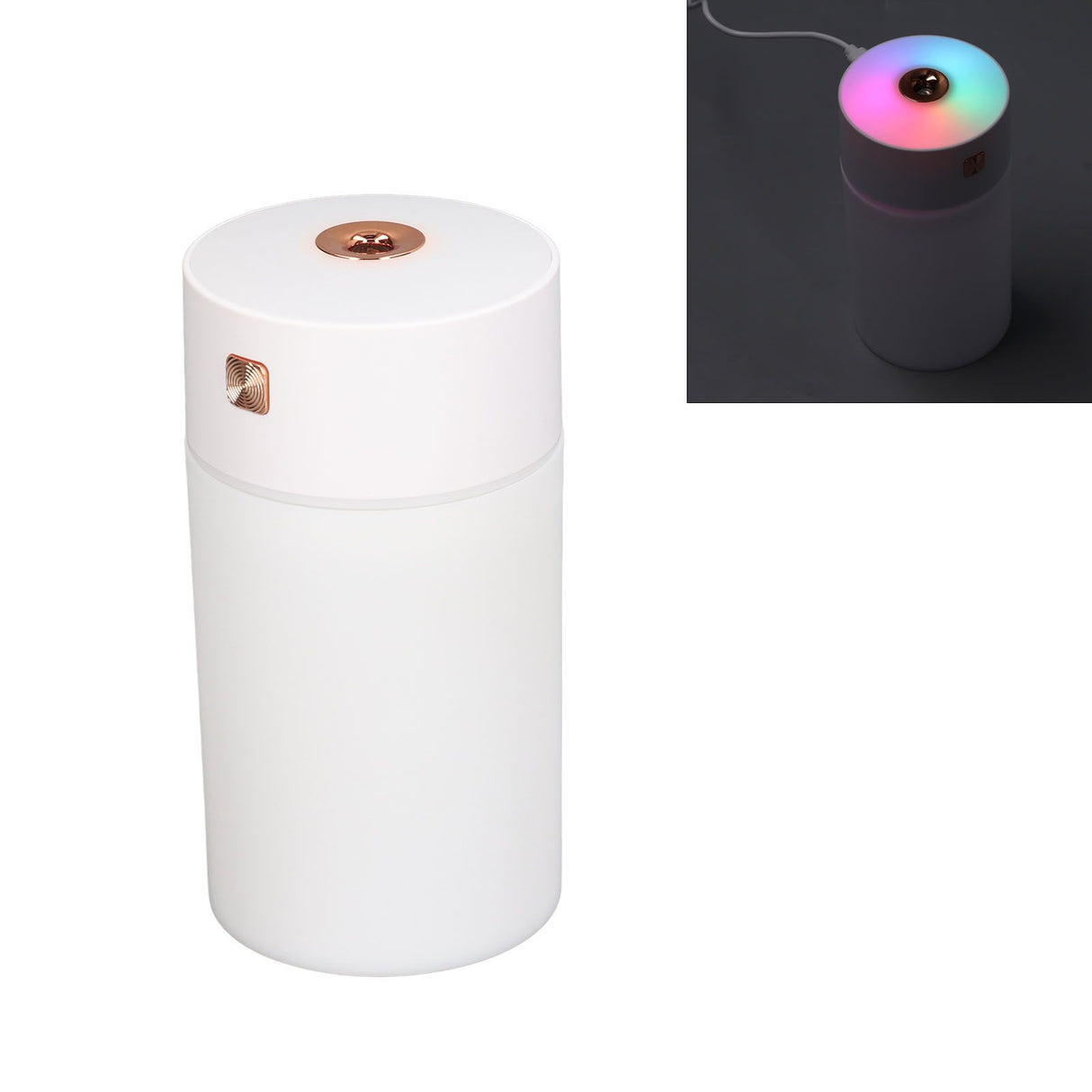 300ml Small Cool Mist Humidifier Portable Desktop Mini Humidifier with Colorful Light for Car House Office Travel White