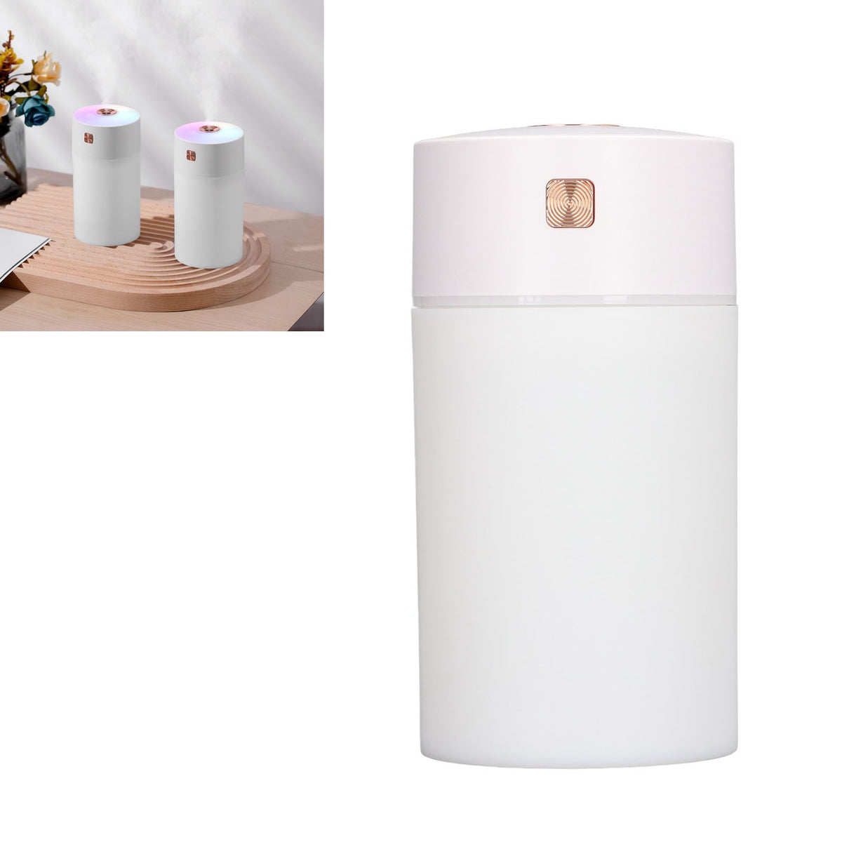 300ml Small Cool Mist Humidifier Portable Desktop Mini Humidifier with Colorful Light for Car House Office Travel White