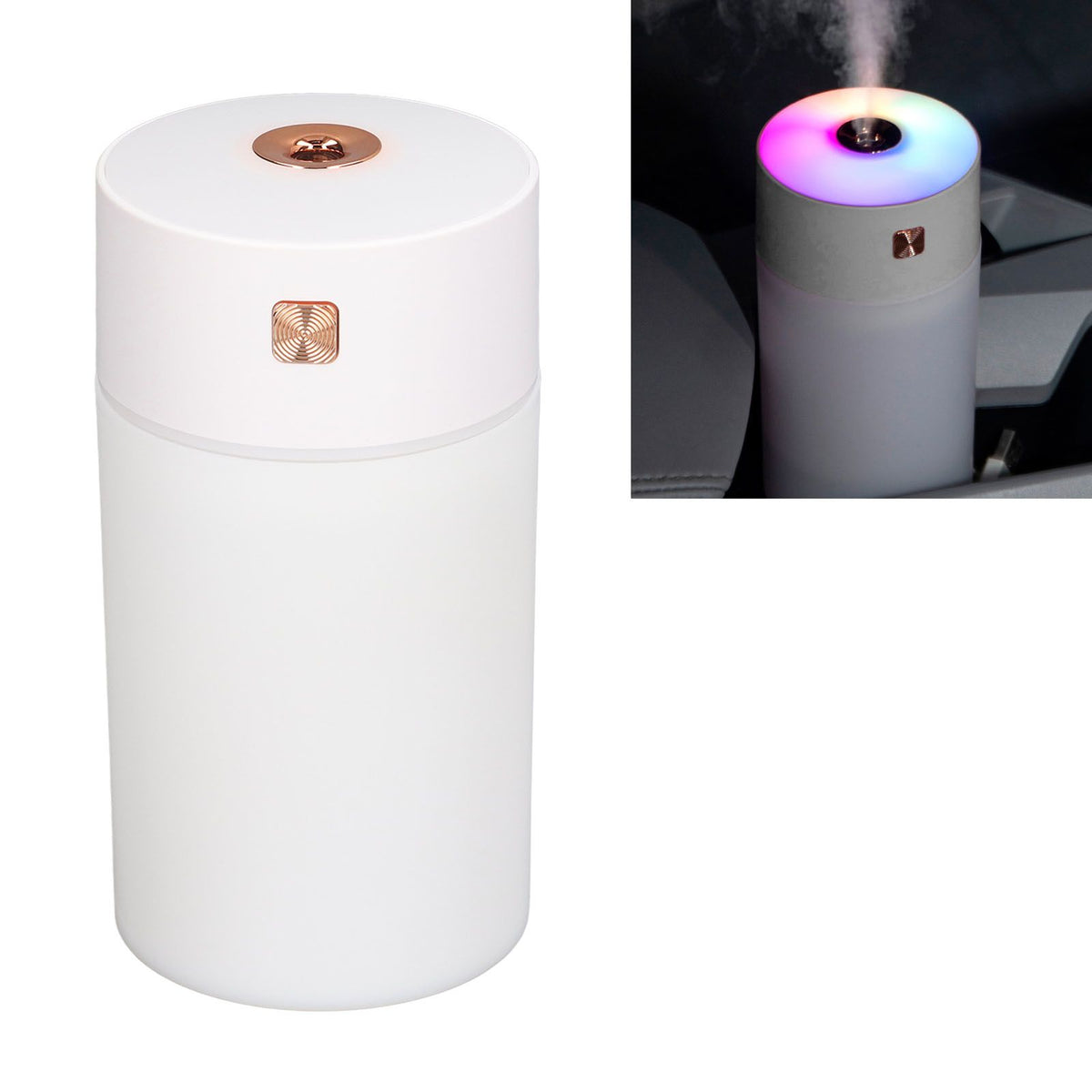 300ml Small Cool Mist Humidifier Portable Desktop Mini Humidifier with Colorful Light for Car House Office Travel White