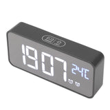 LED Mirror Digital Alarm Clock Large Screen Intelligent Brightness Adjust Snooze Function Power Off Memory 13 Songs for Home - Rear View