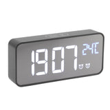 LED Mirror Digital Alarm Clock Large Screen Intelligent Brightness Adjust Snooze Function Power Off Memory 13 Songs for Home - Close-Up Angle