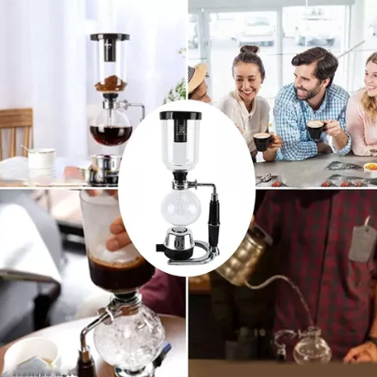 Hand Brewed Coffee Maker Siphon Type Stainless Steel Base Classic Coffee Machine for Home Office