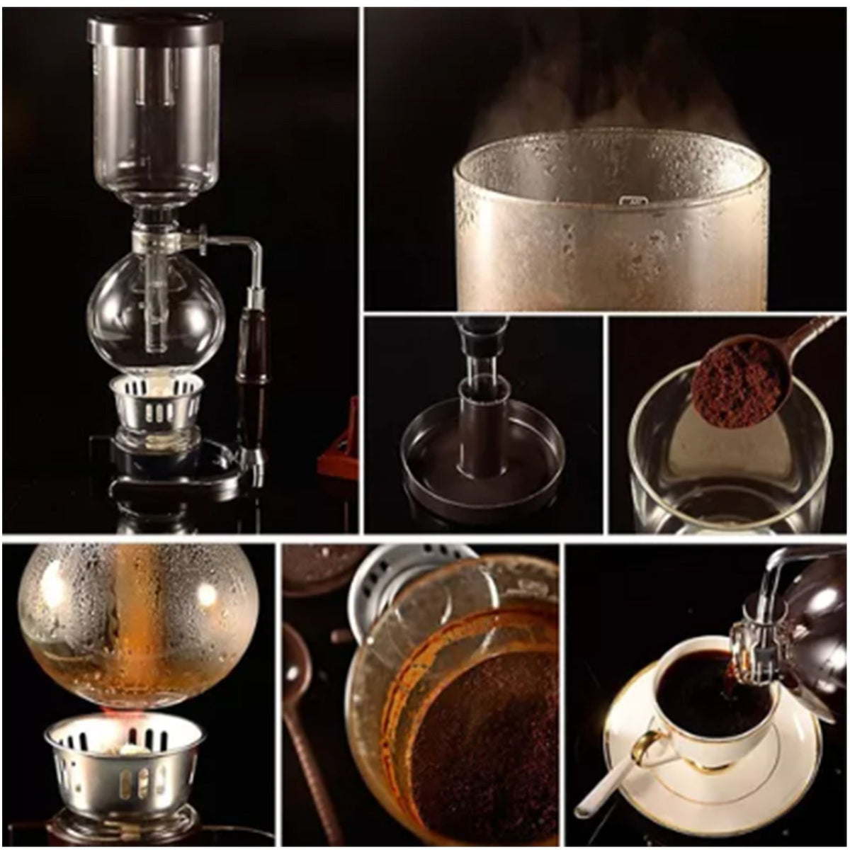 Hand Brewed Coffee Maker Siphon Type Stainless Steel Base Classic Coffee Machine for Home Office