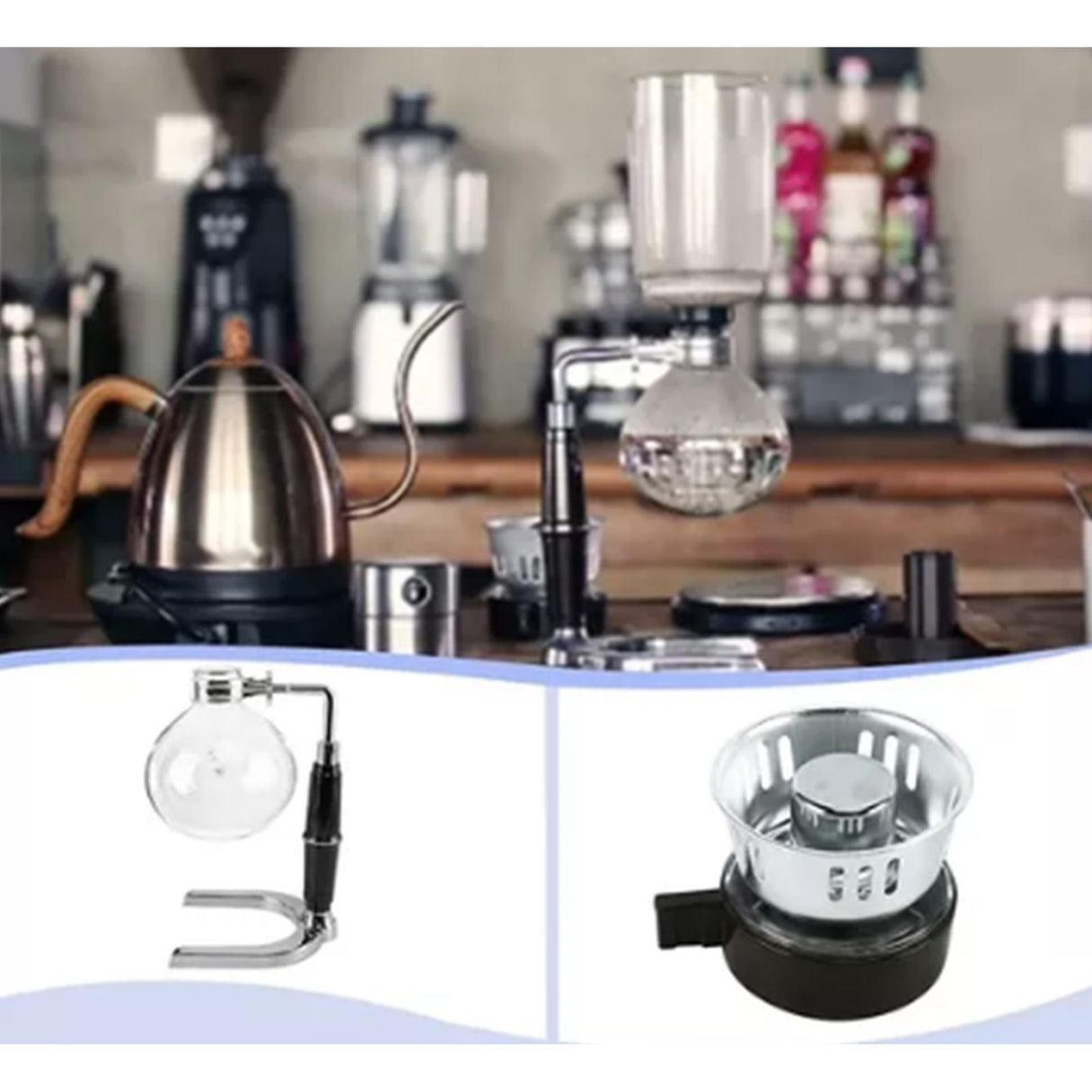 Hand Brewed Coffee Maker Siphon Type Stainless Steel Base Classic Coffee Machine for Home Office