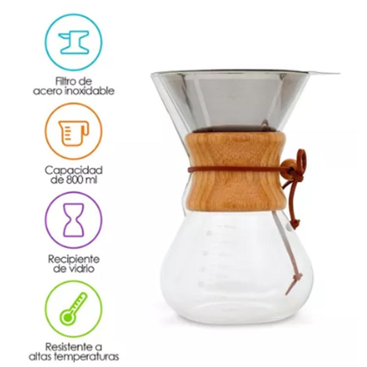 800ml Pour Over Coffee Maker High Borosilicate Glass Manual Coffee Dripper with Stainless Steel Filter