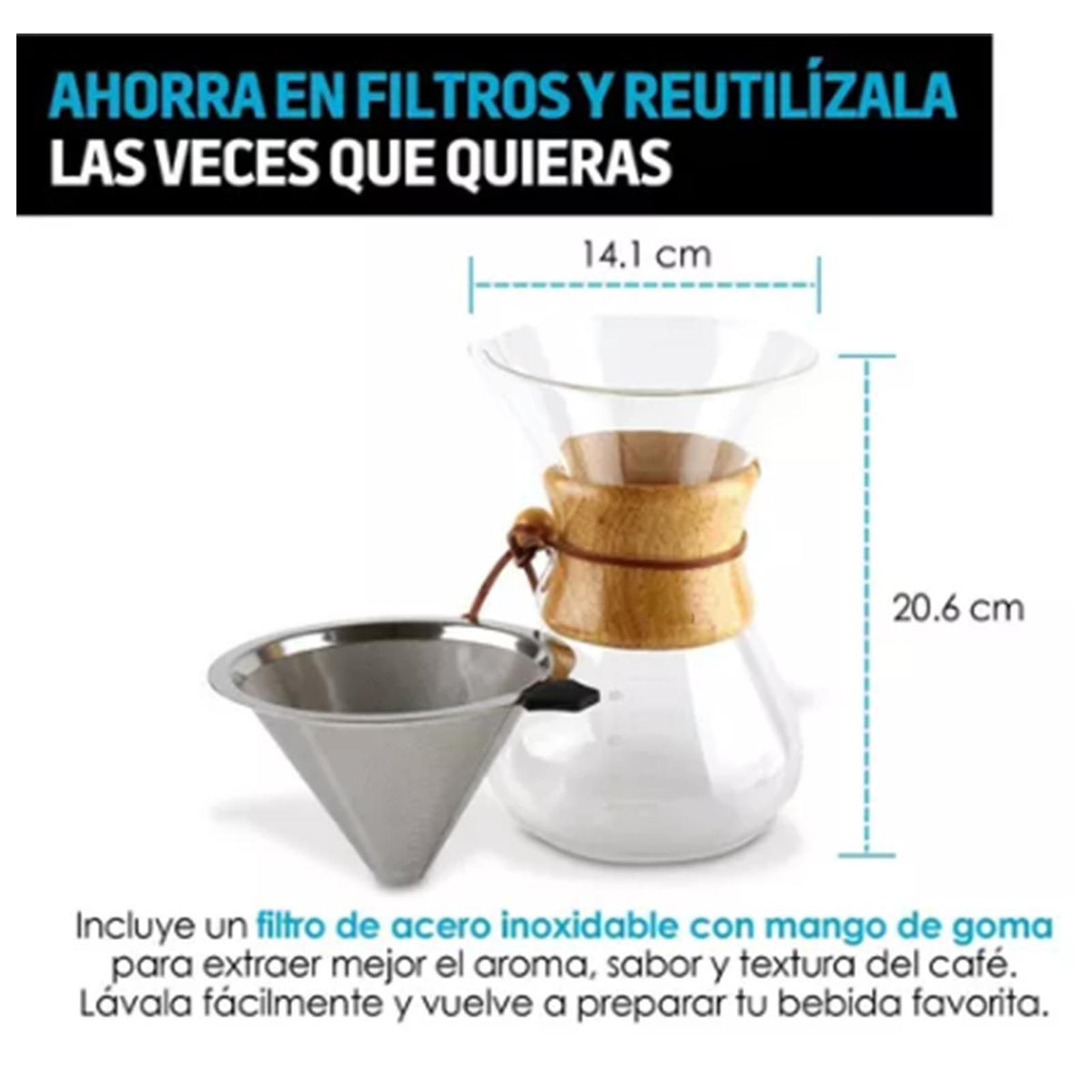 800ml Pour Over Coffee Maker High Borosilicate Glass Manual Coffee Dripper with Stainless Steel Filter