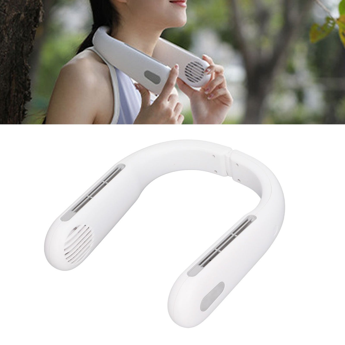 Mini Portable Neck Fan with 3 Wind Speeds Rapid Cooling USB Hanging Neck Electric Fan for Sports Travel Outdoor White