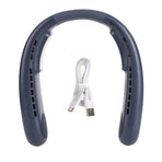 Hanging Neck Fans Portable Semiconductor Dual Cooling 3 Wind Speed Adjustable Mini USB Charging Neck Cooling Fan Blue