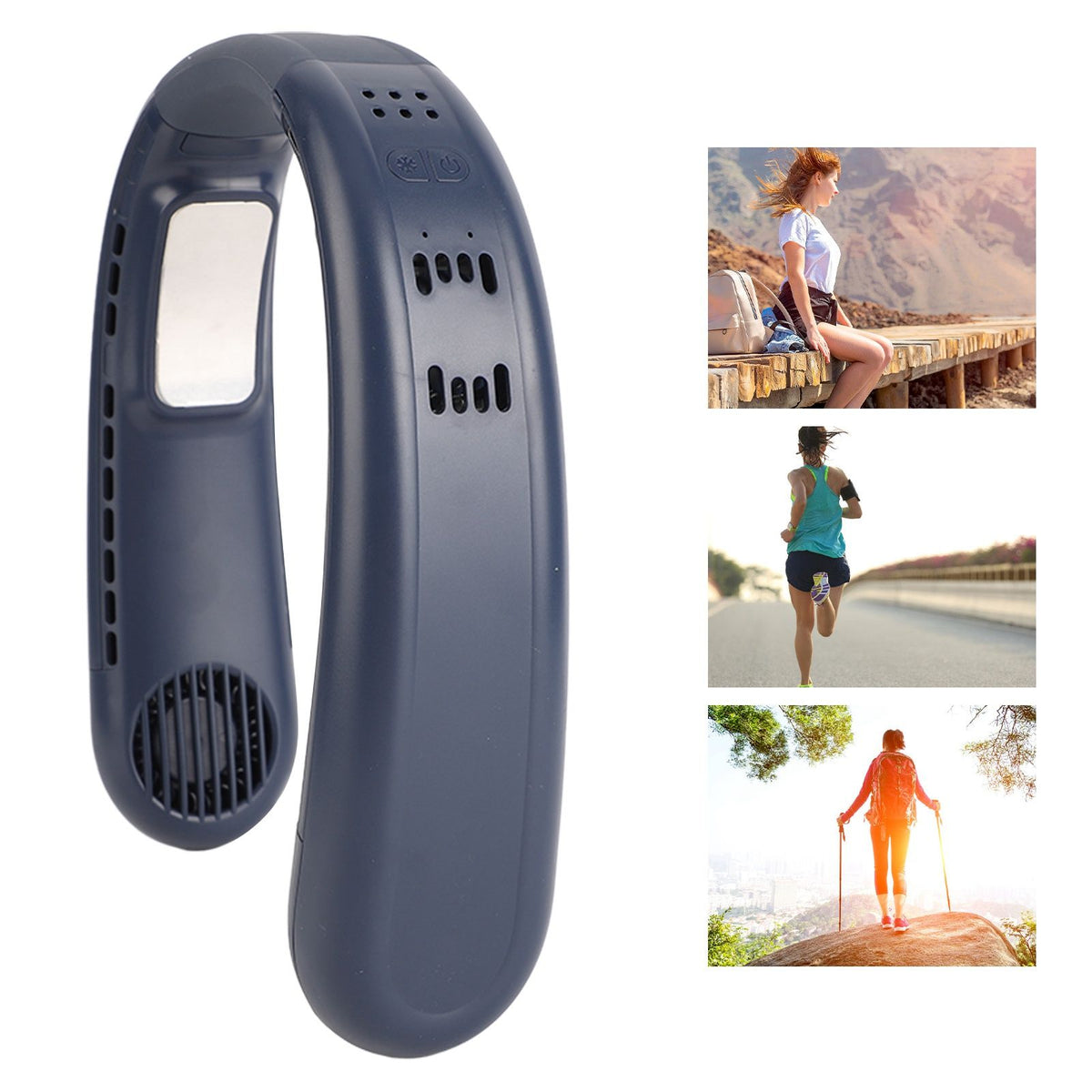 Hanging Neck Fans Portable Semiconductor Dual Cooling 3 Wind Speed Adjustable Mini USB Charging Neck Cooling Fan Blue