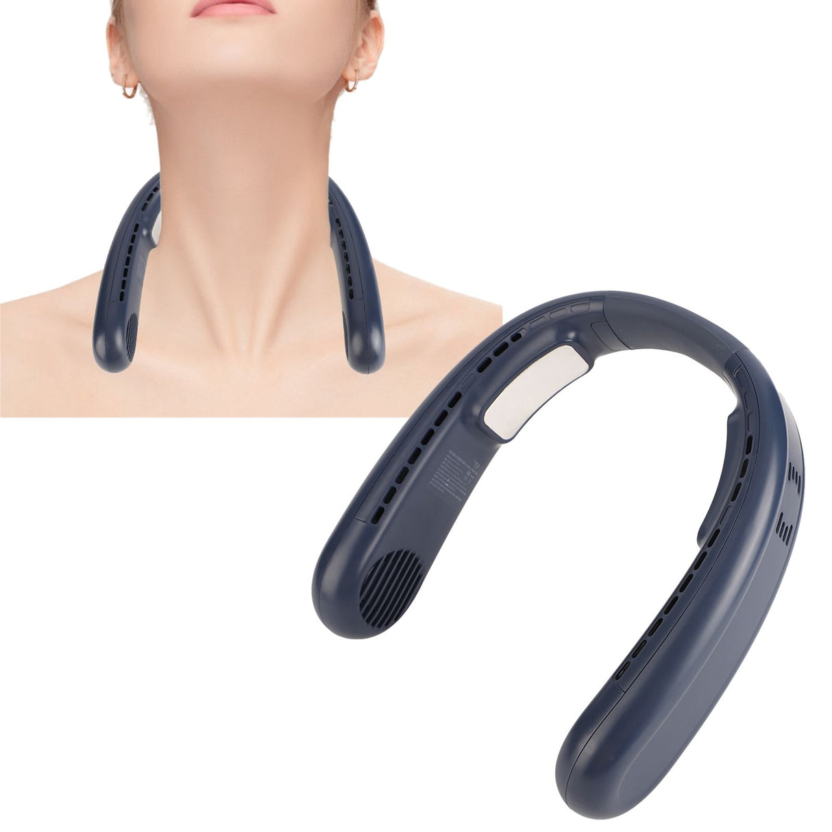 Hanging Neck Fans Portable Semiconductor Dual Cooling 3 Wind Speed Adjustable Mini USB Charging Neck Cooling Fan Blue