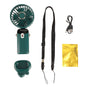 Mini Handheld Fan ABS Portable Digital Display USB Charging Foldable Neck Hanging Fan with Lanyard for Office Outdoor Green
