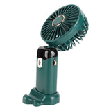 Mini Handheld Fan ABS Portable Digital Display USB Charging Foldable Neck Hanging Fan with Lanyard for Office Outdoor Green