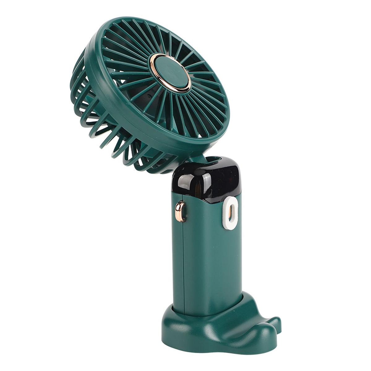 Mini Handheld Fan ABS Portable Digital Display USB Charging Foldable Neck Hanging Fan with Lanyard for Office Outdoor Green