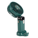 Mini Handheld Fan ABS Portable Digital Display USB Charging Foldable Neck Hanging Fan with Lanyard for Office Outdoor Green