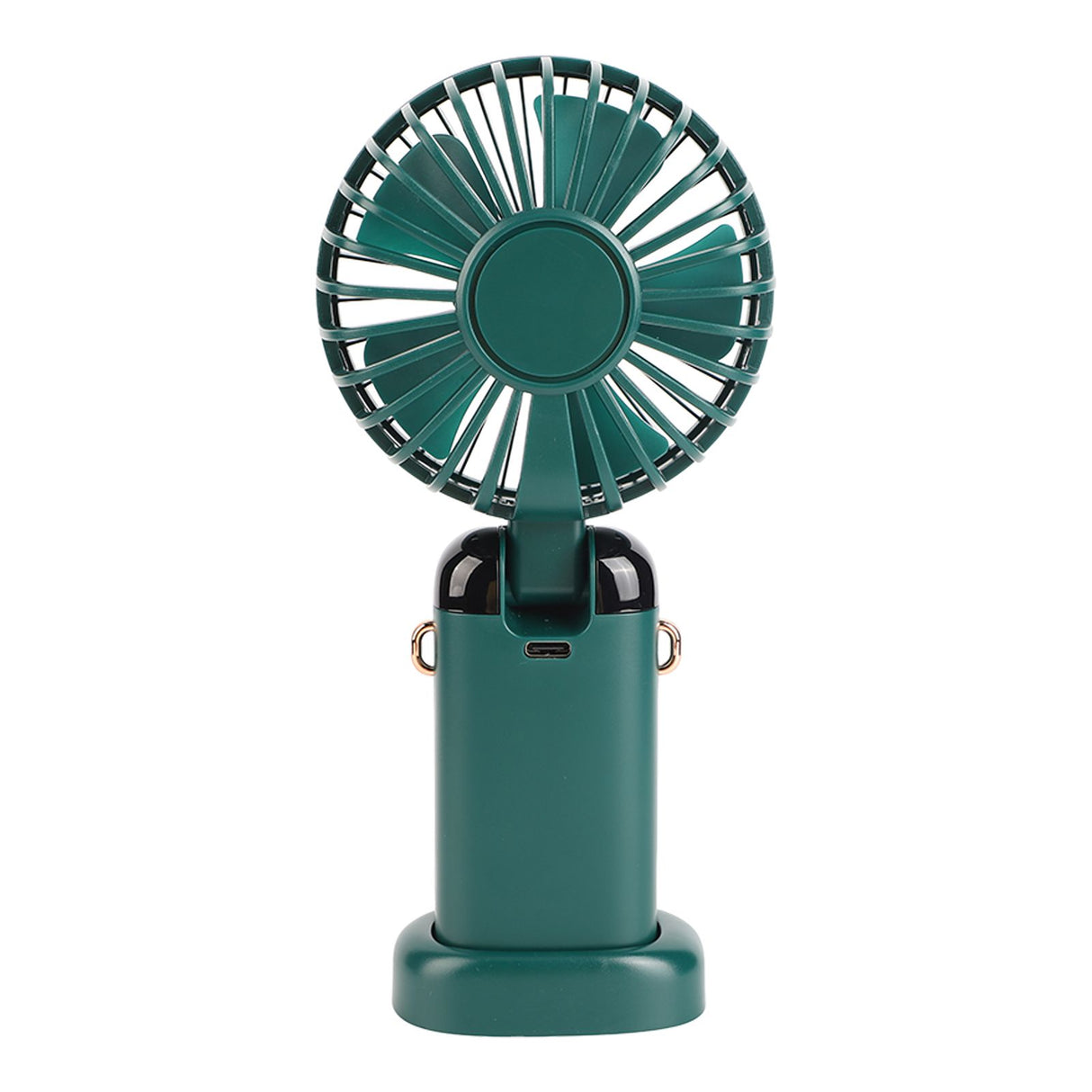 Mini Handheld Fan ABS Portable Digital Display USB Charging Foldable Neck Hanging Fan with Lanyard for Office Outdoor Green