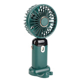 Mini Handheld Fan ABS Portable Digital Display USB Charging Foldable Neck Hanging Fan with Lanyard for Office Outdoor Green