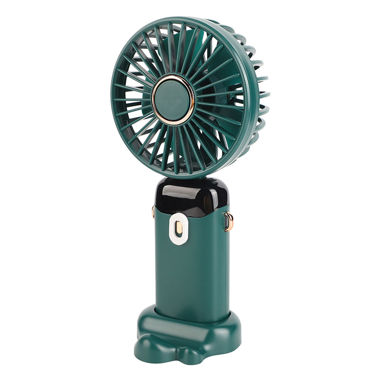 Mini Handheld Fan ABS Portable Digital Display USB Charging Foldable Neck Hanging Fan with Lanyard for Office Outdoor Green
