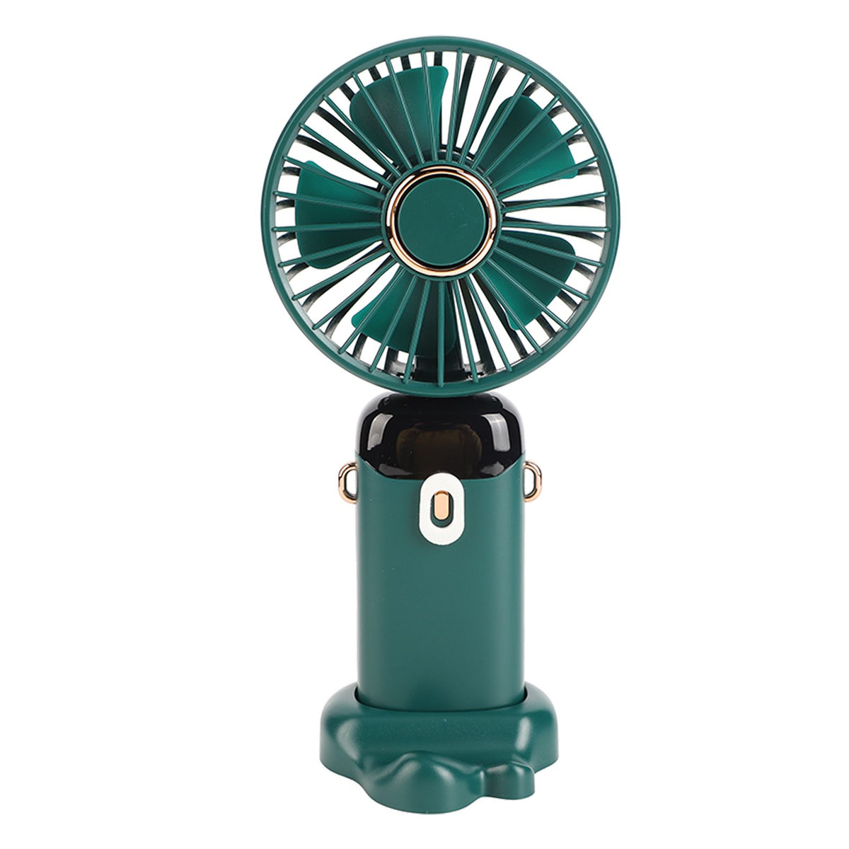 Mini Handheld Fan ABS Portable Digital Display USB Charging Foldable Neck Hanging Fan with Lanyard for Office Outdoor Green