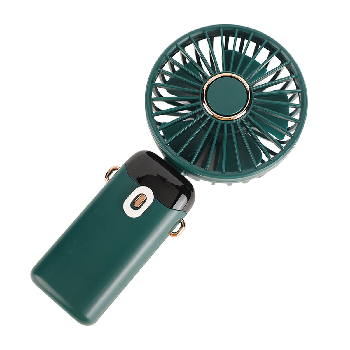 Mini Handheld Fan ABS Portable Digital Display USB Charging Foldable Neck Hanging Fan with Lanyard for Office Outdoor Green