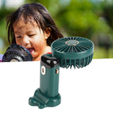 Mini Handheld Fan ABS Portable Digital Display USB Charging Foldable Neck Hanging Fan with Lanyard for Office Outdoor Green