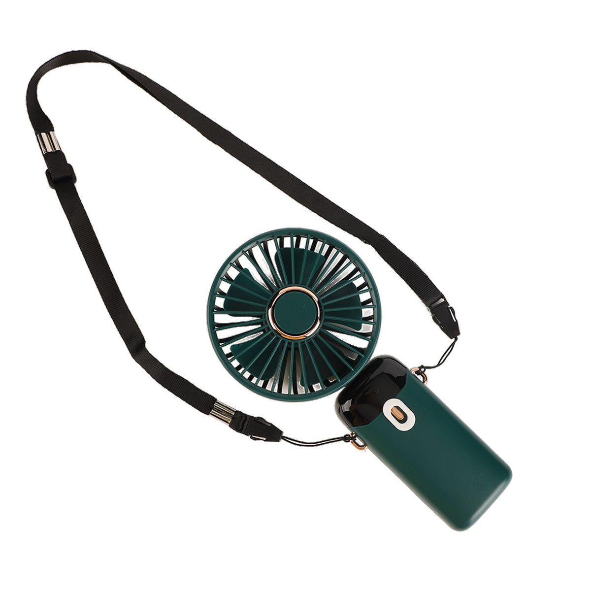 Mini Handheld Fan ABS Portable Digital Display USB Charging Foldable Neck Hanging Fan with Lanyard for Office Outdoor Green