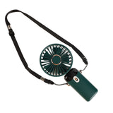 Mini Handheld Fan ABS Portable Digital Display USB Charging Foldable Neck Hanging Fan with Lanyard for Office Outdoor Green