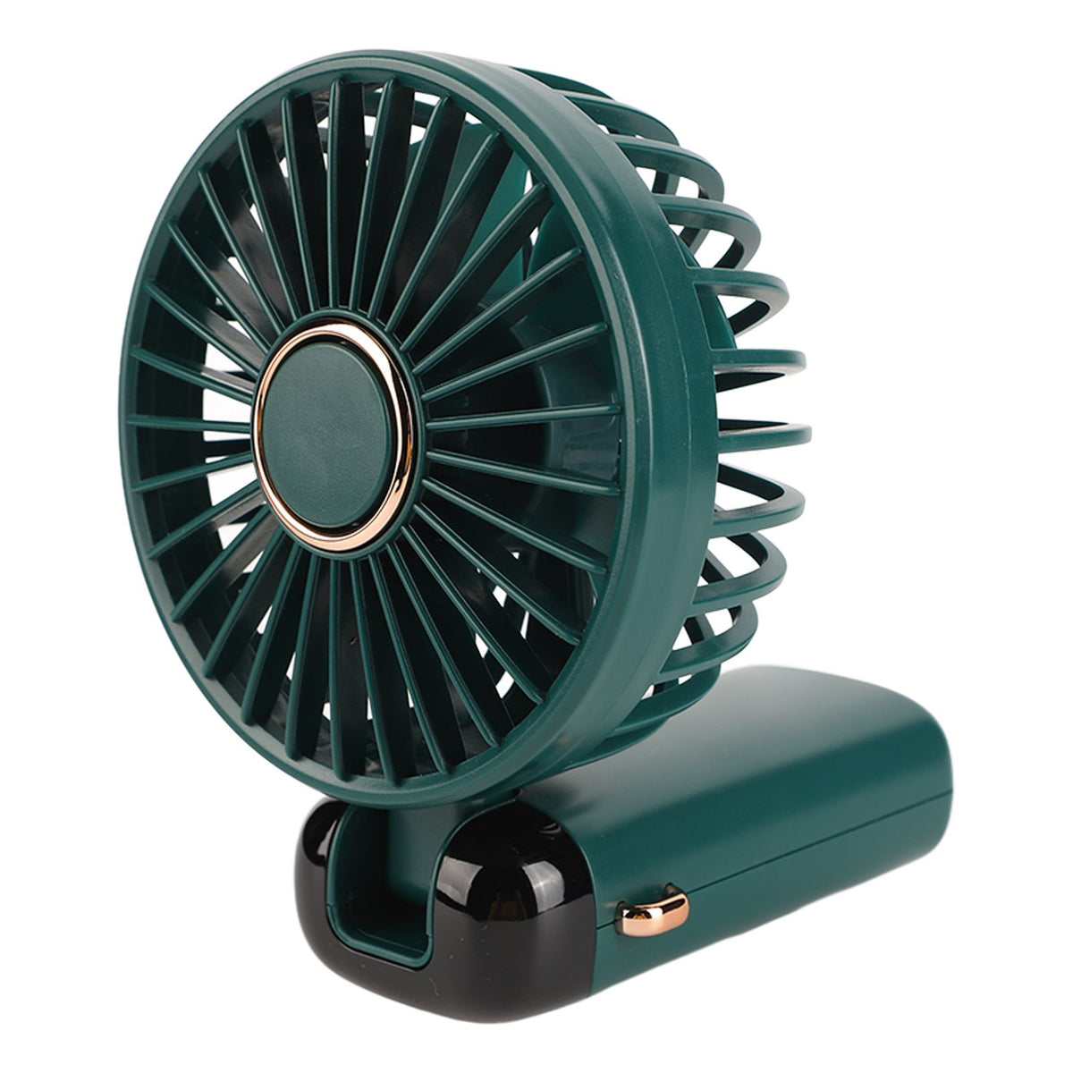 Mini Handheld Fan ABS Portable Digital Display USB Charging Foldable Neck Hanging Fan with Lanyard for Office Outdoor Green