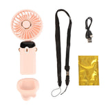 Mini Handheld Fan ABS Portable Digital Display USB Charging Foldable Neck Hanging Fan with Lanyard for Office Outdoor Pink