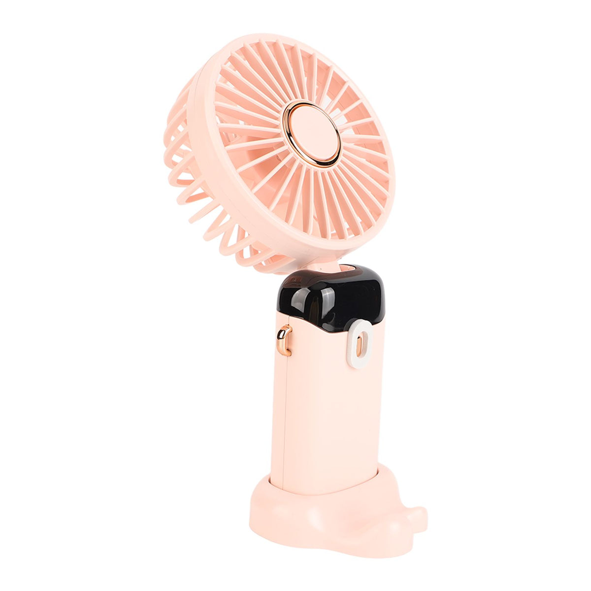 Mini Handheld Fan ABS Portable Digital Display USB Charging Foldable Neck Hanging Fan with Lanyard for Office Outdoor Pink