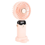 Mini Handheld Fan ABS Portable Digital Display USB Charging Foldable Neck Hanging Fan with Lanyard for Office Outdoor Pink - 45-Degree Angle