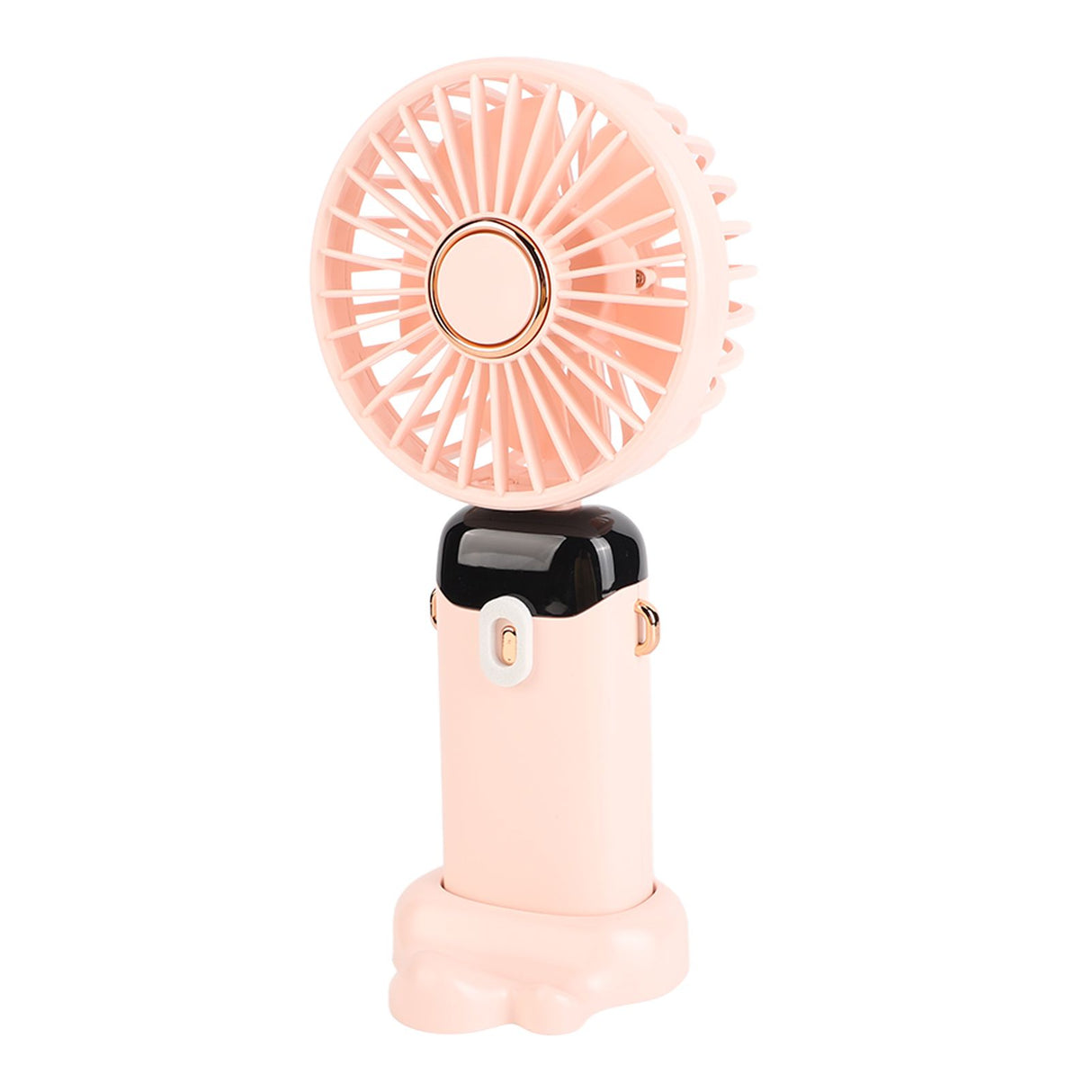 Mini Handheld Fan ABS Portable Digital Display USB Charging Foldable Neck Hanging Fan with Lanyard for Office Outdoor Pink