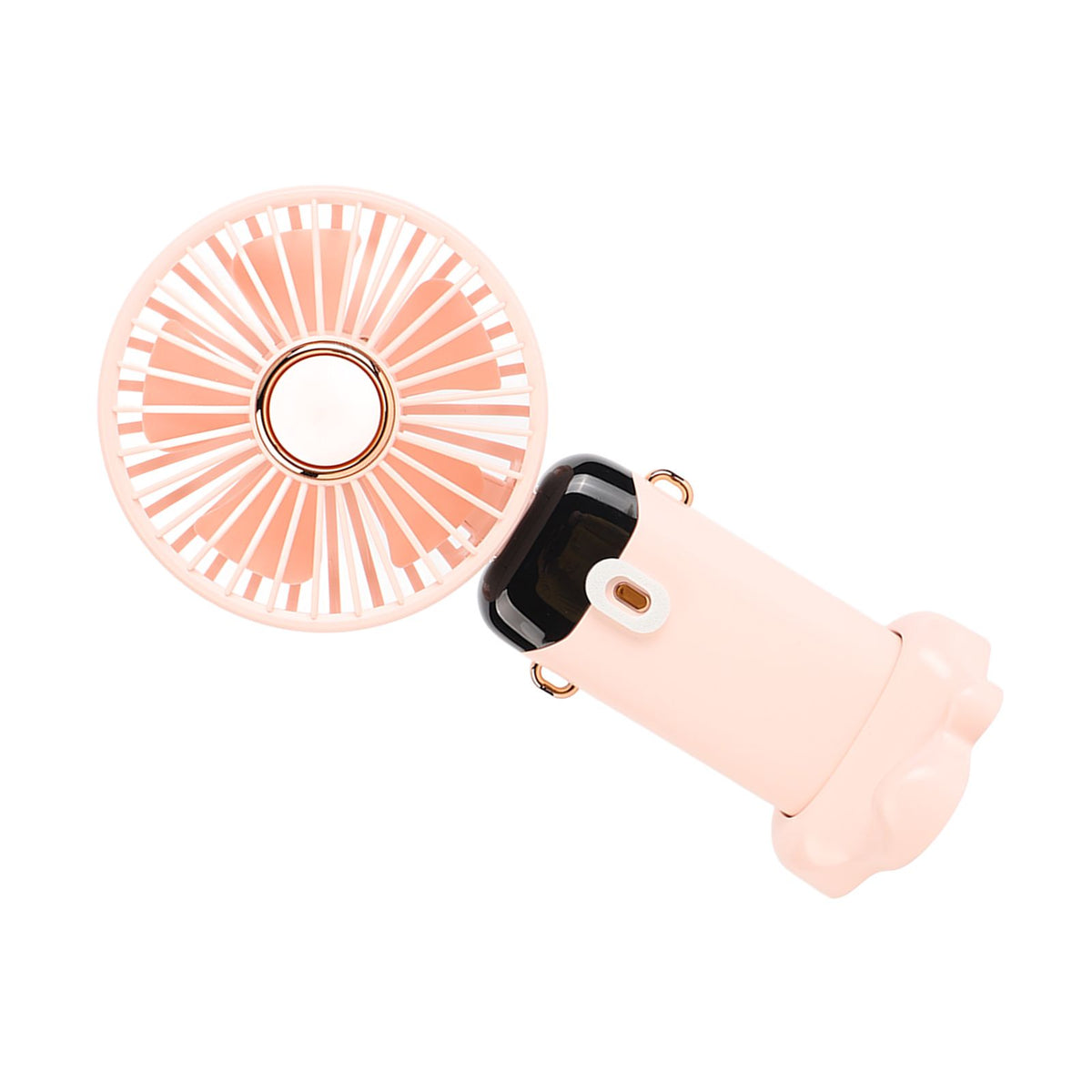 Mini Handheld Fan ABS Portable Digital Display USB Charging Foldable Neck Hanging Fan with Lanyard for Office Outdoor Pink