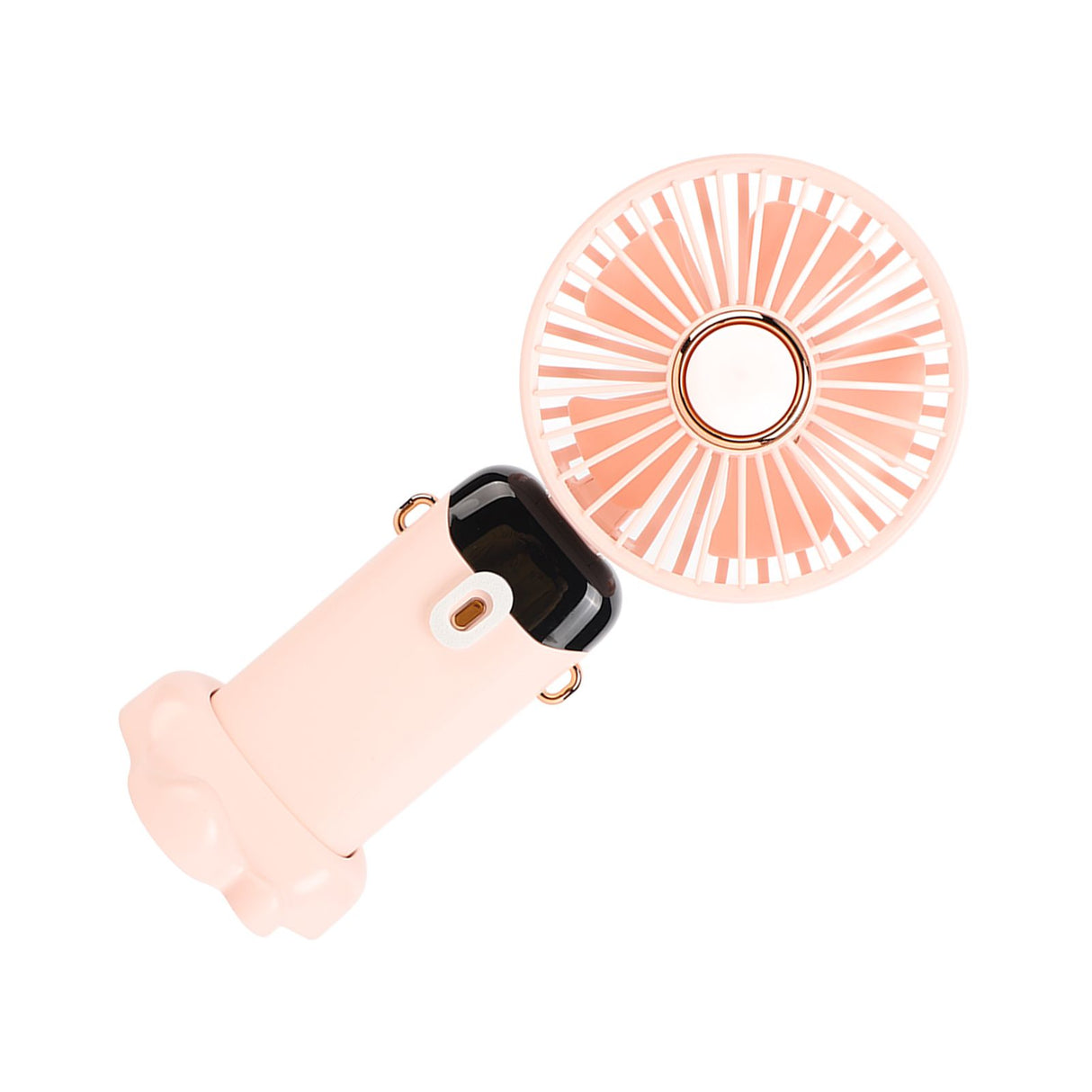 Mini Handheld Fan ABS Portable Digital Display USB Charging Foldable Neck Hanging Fan with Lanyard for Office Outdoor Pink