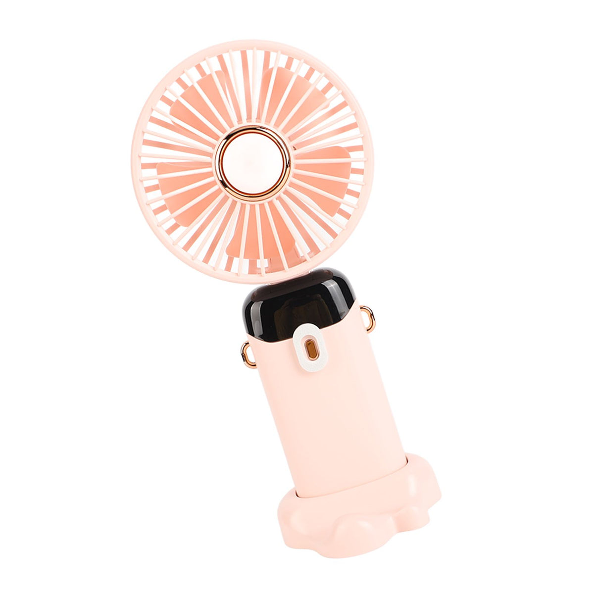 Mini Handheld Fan ABS Portable Digital Display USB Charging Foldable Neck Hanging Fan with Lanyard for Office Outdoor Pink