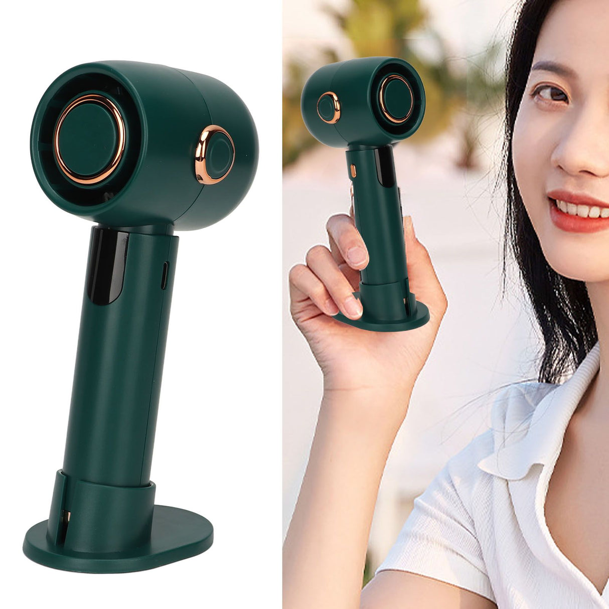 Smart Digital Display Handheld Fan Leafless Silent Small Turbine Fan Pocket Portable USB Electric Fan for Desktop Green