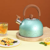 Water Kettle Stainless Steel Whistle Water Kettle Large Capacity Flat Bottomed for Gas Induction Cooker Boil Water 2L Green