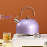 Water Kettle Stainless Steel Whistle Water Kettle Large Capacity Flat Bottomed for Gas Induction Cooker Boil Water 2L Purple - Rear View