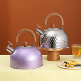 Water Kettle Stainless Steel Whistle Water Kettle Large Capacity Flat Bottomed for Gas Induction Cooker Boil Water 2L Purple - Close-Up Angle